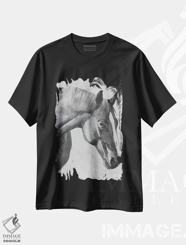 تیشرت مشکی طرح دار کوالو ۱، هنر تزئینی سیاه و سفید اثر اما اسکاروی | فروشگاه ایماژ