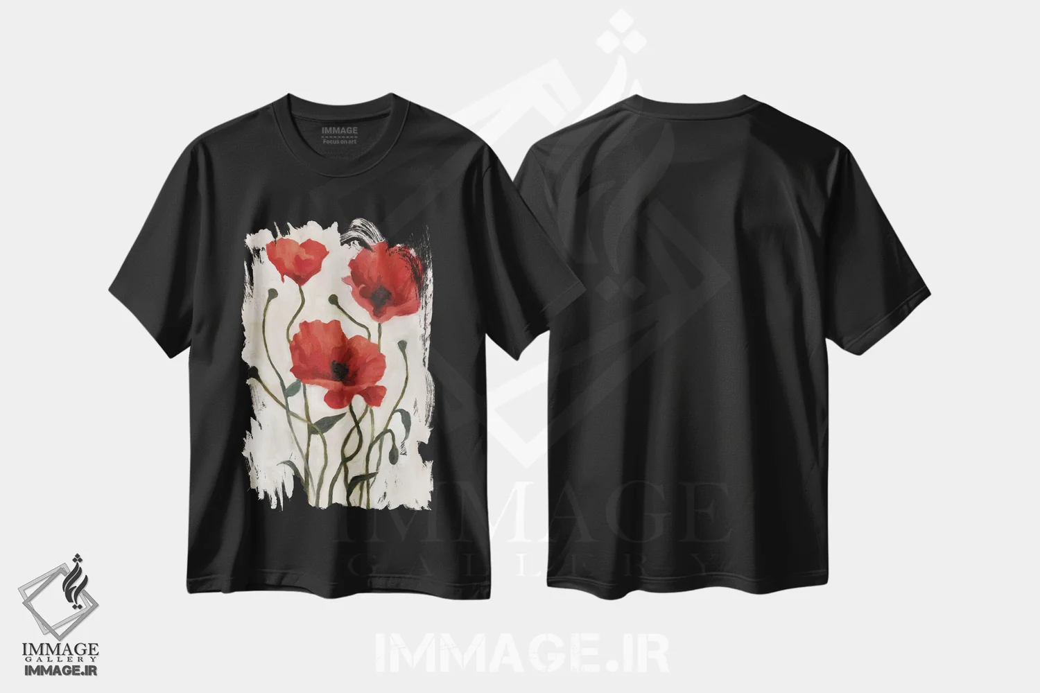 تیشرت مشکی طرح دار دسته گل شقایق ۱، تزئینی اثر اما اسکاروی | immage.ir