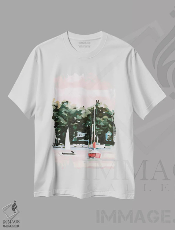 تیشرت سفید طرح دار عصرگاه دریاچه ۲، تزئینی اثر اما اسکاروی | immage.ir