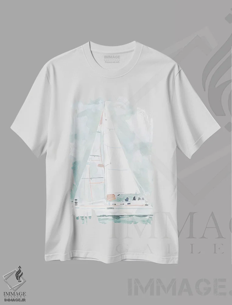 تیشرت سفید طرح دار قایق بادبانی نرم ۲، تزئینی اثر اما اسکاروی | immage.ir