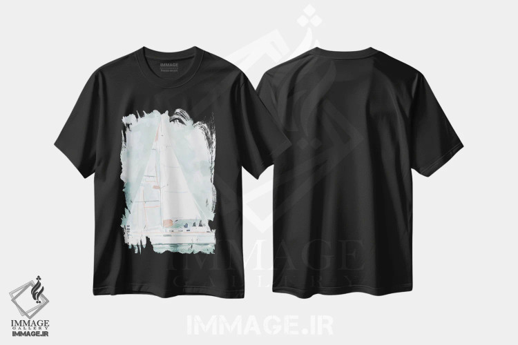 تیشرت مشکی طرح دار قایق بادبانی نرم ۲، تزئینی اثر اما اسکاروی | فروشگاه ایماژ