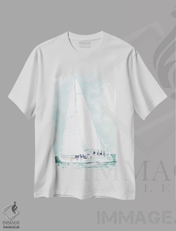 تیشرت سفید طرح دار قایق بادبانی نرم ۴، تزئینی اثر اما اسکاروی | immage.ir