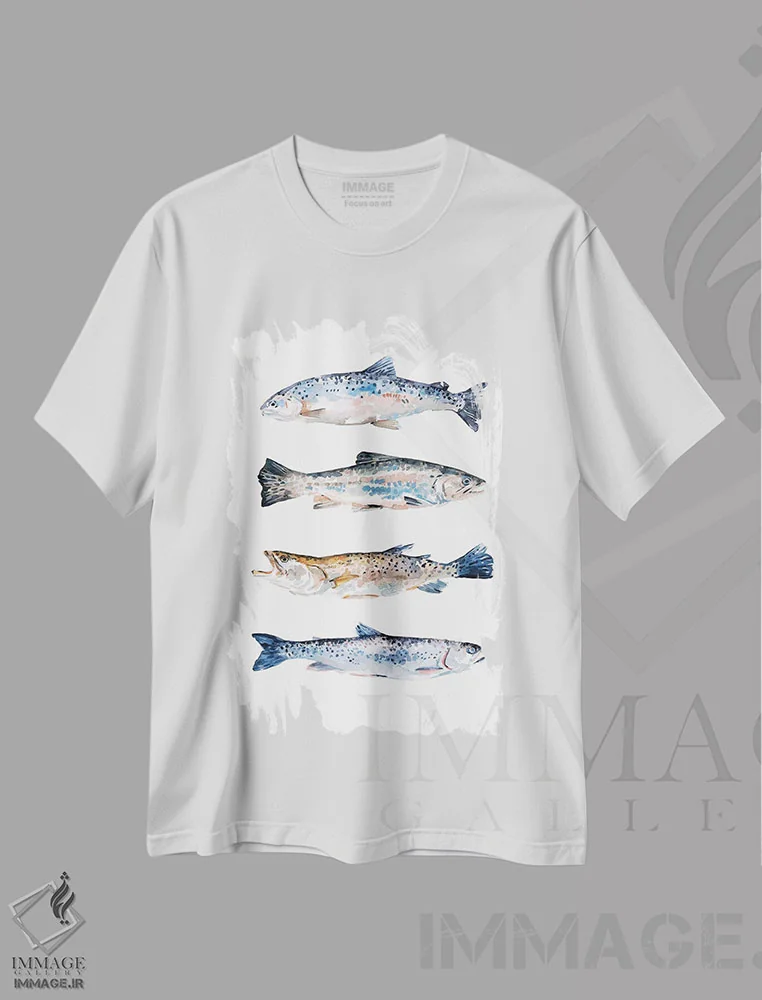 تیشرت سفید طرح دار قزل آلای روی هم ۲، تزئینی اثر اما اسکاروی | فروشگاه ایماژ