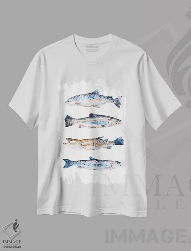تیشرت سفید طرح دار قزل آلای روی هم ۲، تزئینی اثر اما اسکاروی | فروشگاه ایماژ
