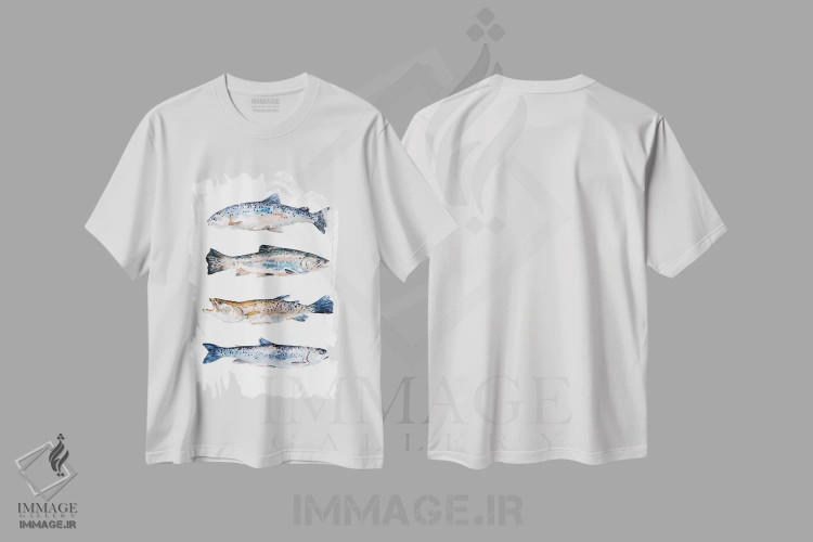 تیشرت سفید طرح دار قزل آلای روی هم ۲، تزئینی اثر اما اسکاروی | فروشگاه ایماژ