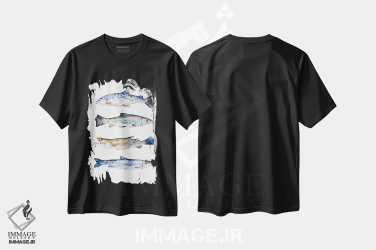 تیشرت مشکی طرح دار قزل آلای روی هم ۲، تزئینی اثر اما اسکاروی | immage.ir