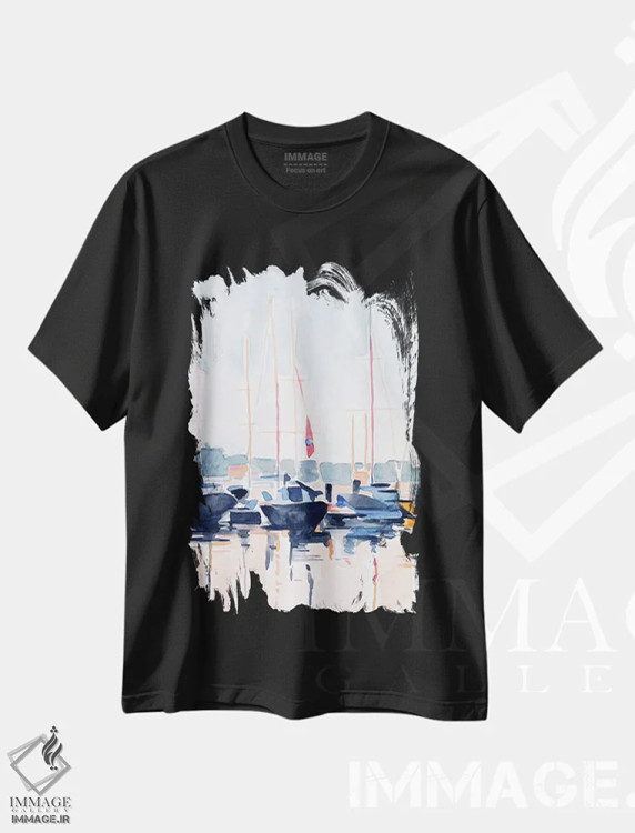 تیشرت مشکی طرح دار باشگاه قایق آبرنگی ۲، تزئینی اثر اما اسکاروی | immage.ir