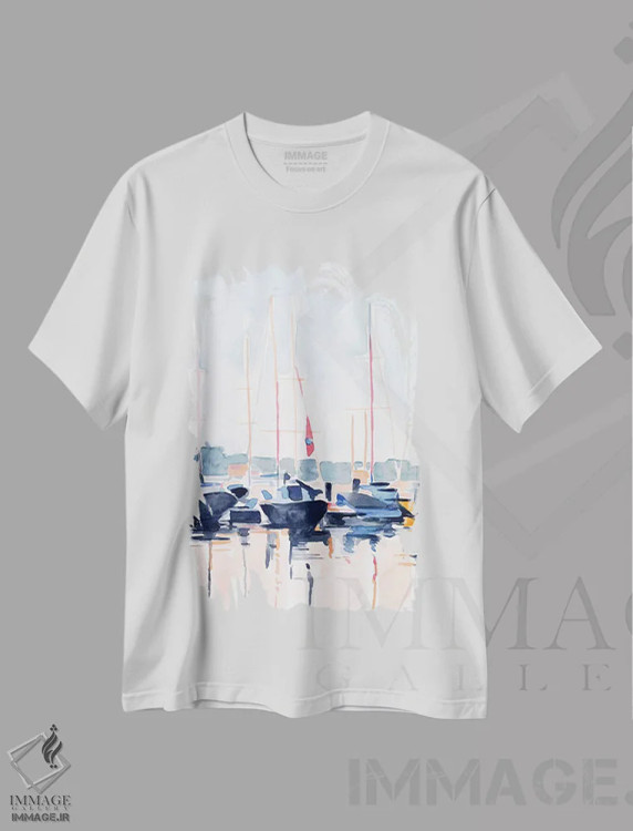 تیشرت سفید طرح دار باشگاه قایق آبرنگی ۲، تزئینی اثر اما اسکاروی | فروشگاه ایماژ