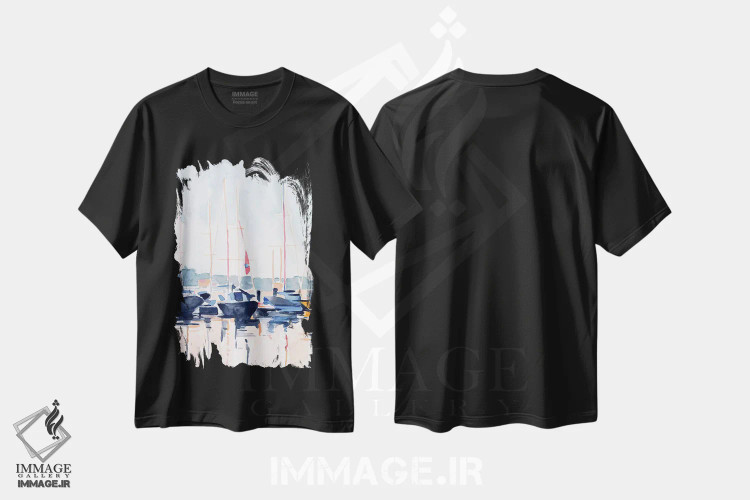 تیشرت مشکی طرح دار باشگاه قایق آبرنگی ۲، تزئینی اثر اما اسکاروی | immage.ir