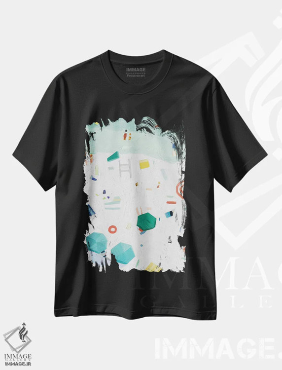 تیشرت مشکی طرح دار چشم انداز ساحل ۱، دکور ساحلی اثر اما اسکاروی | فروشگاه ایماژ