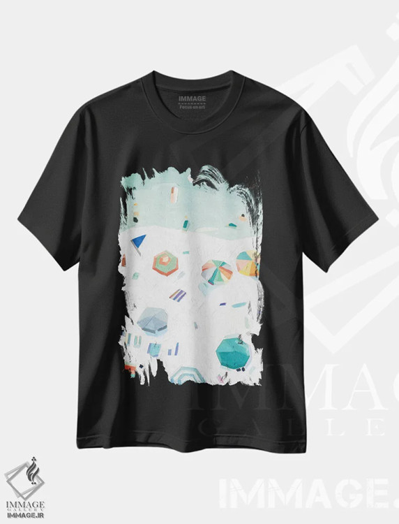 تیشرت مشکی طرح دار چشم انداز ساحل ۲، دکور ساحلی اثر اما اسکاروی | immage.ir