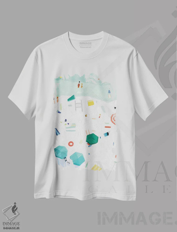 تیشرت سفید طرح دار چشم انداز ساحل ۱، دکور ساحلی اثر اما اسکاروی | immage.ir