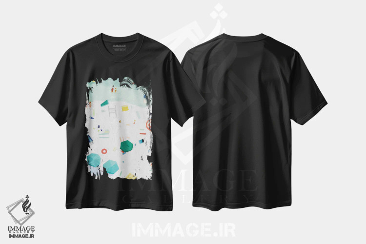 تیشرت مشکی طرح دار چشم انداز ساحل ۱، دکور ساحلی اثر اما اسکاروی | فروشگاه ایماژ