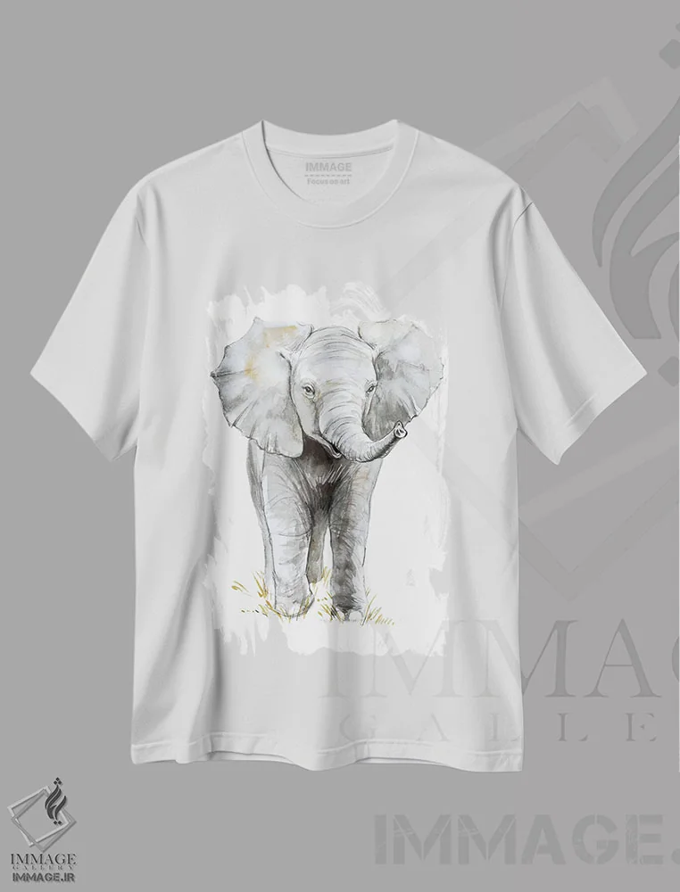 تیشرت سفید طرح دار فیل بچه، مدیوم اثر النا مارکلوا | immage.ir