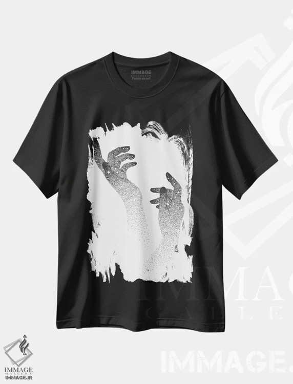 تیشرت مشکی طرح دار مرا به ستارگان بازگردان، هنر تزئینی سیاه و سفید اثر الا مازور | فروشگاه ایماژ
