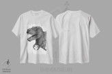 تیشرت سفید طرح دار عشق دایناسوری، نقاشی و تصویرگری سیاه و سفید اثر الا مازور | فروشگاه ایماژ