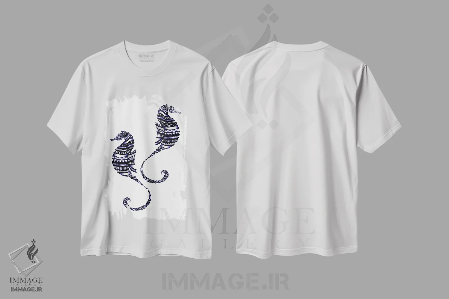 تیشرت سفید طرح دار تاخت وتاز زیر آب، دکور ساحلی اثر الا مازور | فروشگاه ایماژ