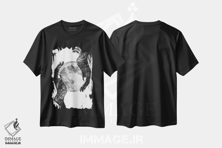 تیشرت مشکی طرح دار جادوی جهان هستی، نقاشی و تصویرگری سیاه و سفید اثر الا مازور | فروشگاه ایماژ