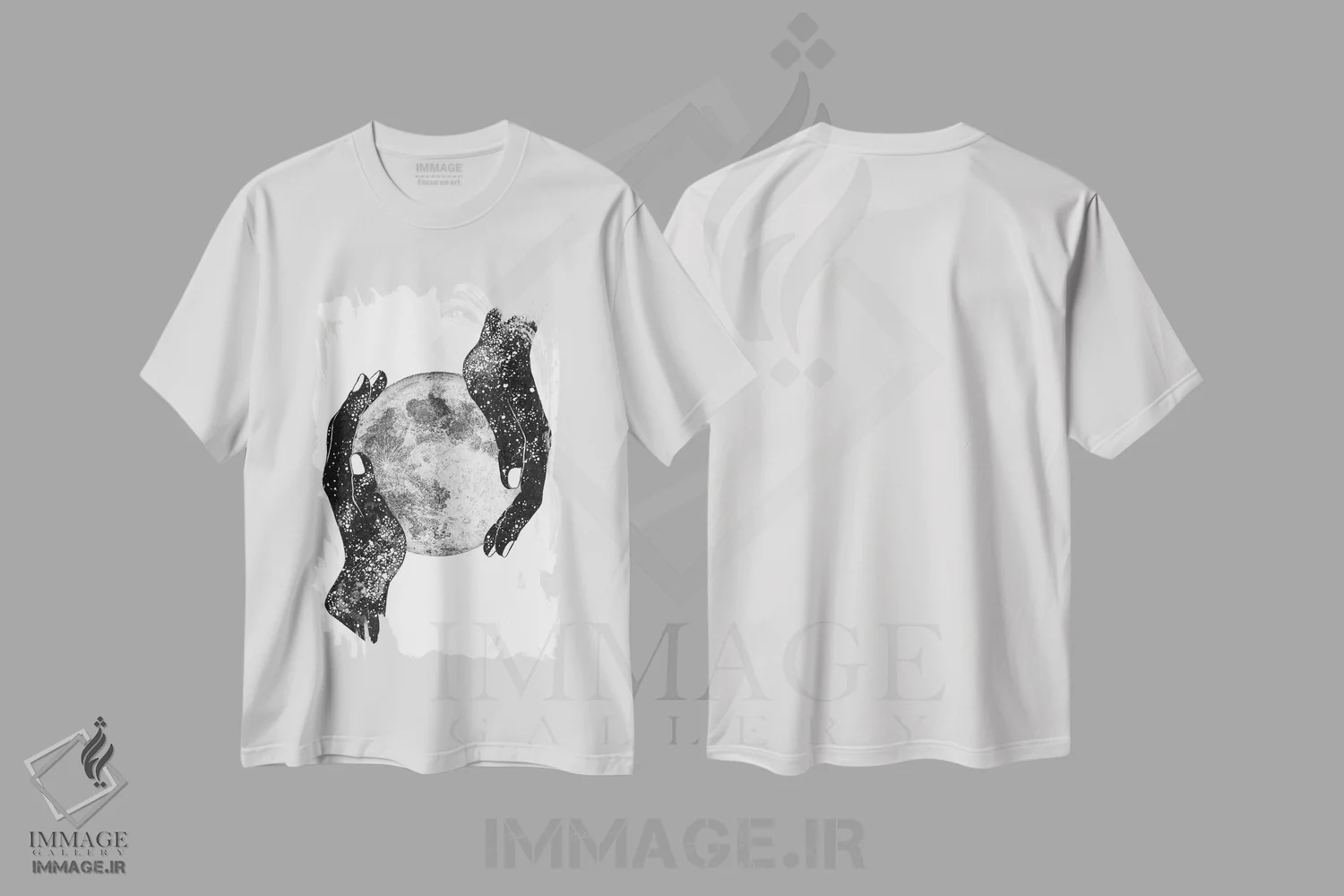 تیشرت سفید طرح دار جادوی جهان هستی، نقاشی و تصویرگری سیاه و سفید اثر الا مازور | immage.ir