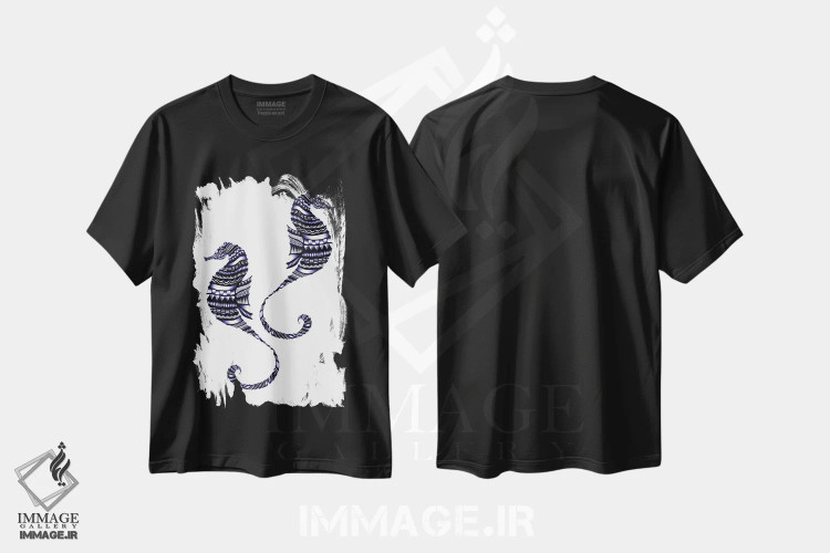 تیشرت مشکی طرح دار تاخت وتاز زیر آب، دکور ساحلی اثر الا مازور | immage.ir