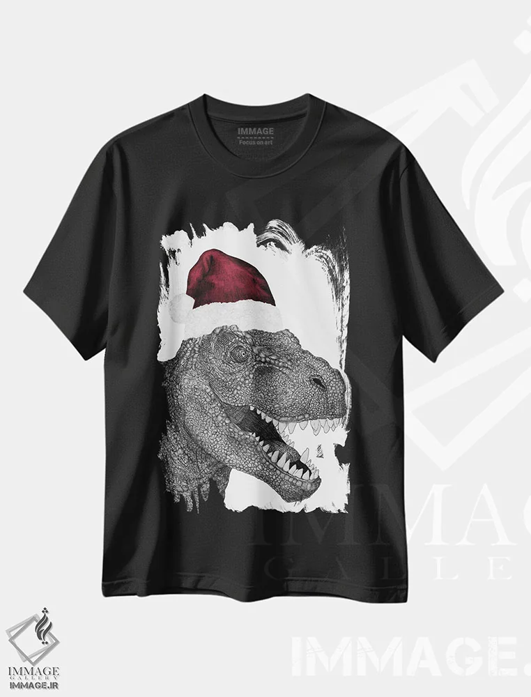 تیشرت مشکی طرح دار سانتا-سوروس رکس، حیوانات کریسمسی اثر الا مازور | immage.ir