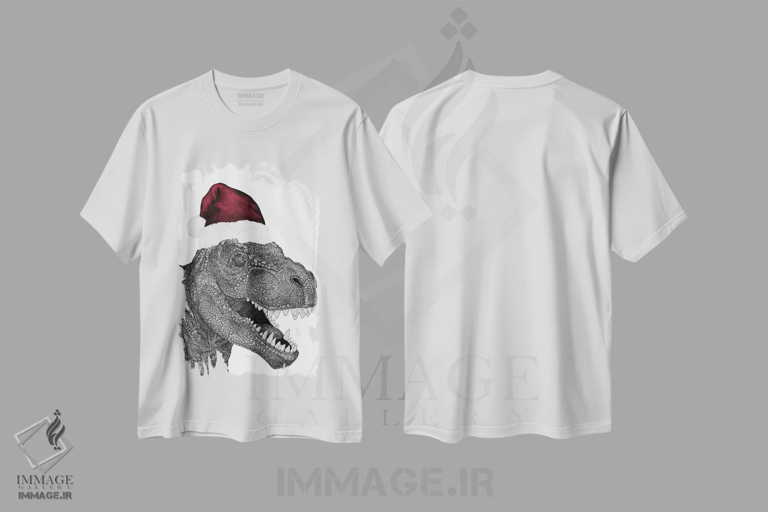 تیشرت سفید طرح دار سانتا-سوروس رکس، حیوانات کریسمسی اثر الا مازور | فروشگاه ایماژ