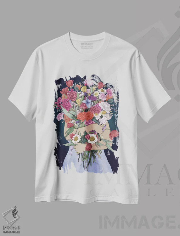 تیشرت سفید طرح دار چیدن یک باغ، دکور معاصر اثر الا مازور | فروشگاه ایماژ