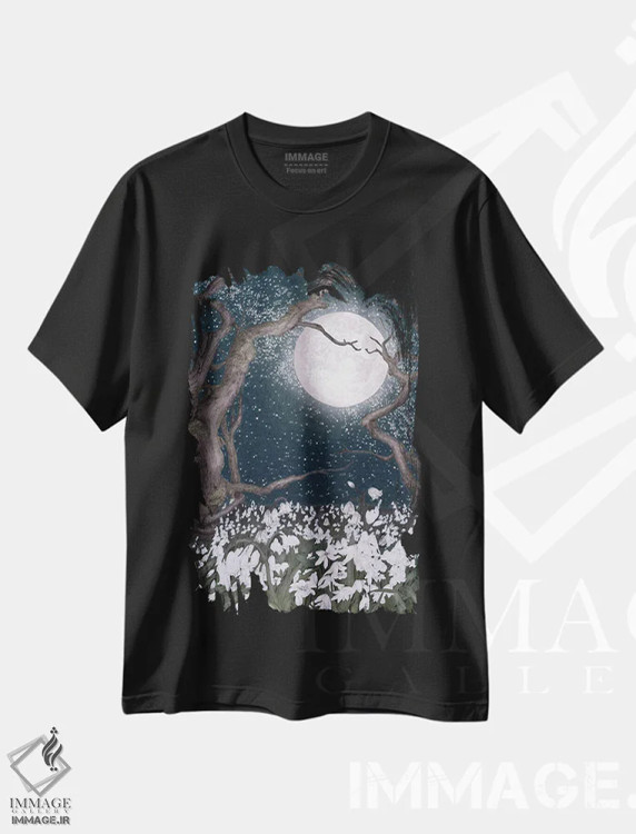 تیشرت مشکی طرح دار گل های برفی در نور ماه، دکور معاصر اثر الا مازور | فروشگاه ایماژ