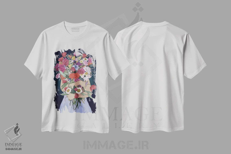 تیشرت سفید طرح دار چیدن یک باغ، دکور معاصر اثر الا مازور | فروشگاه ایماژ