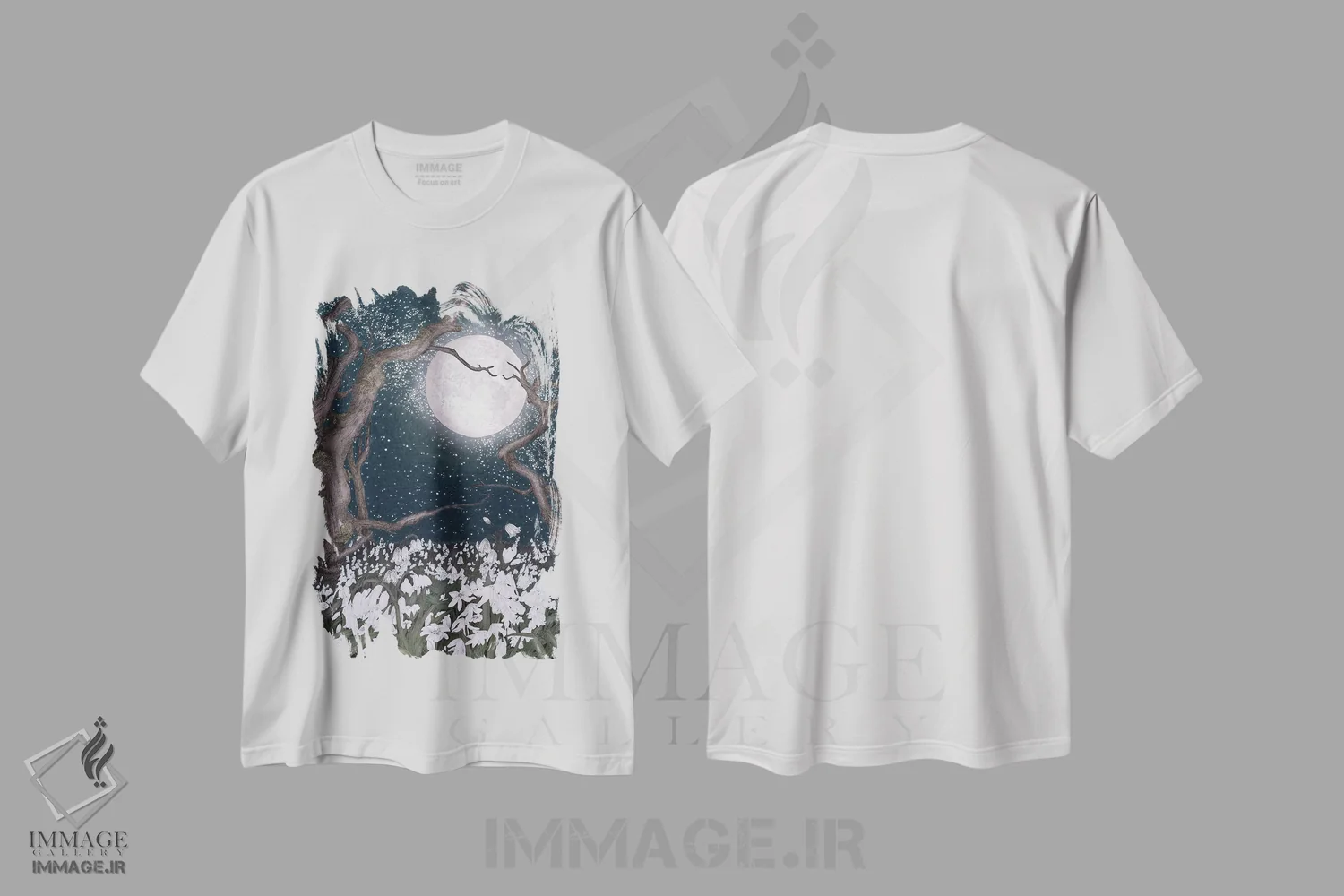 تیشرت سفید طرح دار گل های برفی در نور ماه، دکور معاصر اثر الا مازور | immage.ir