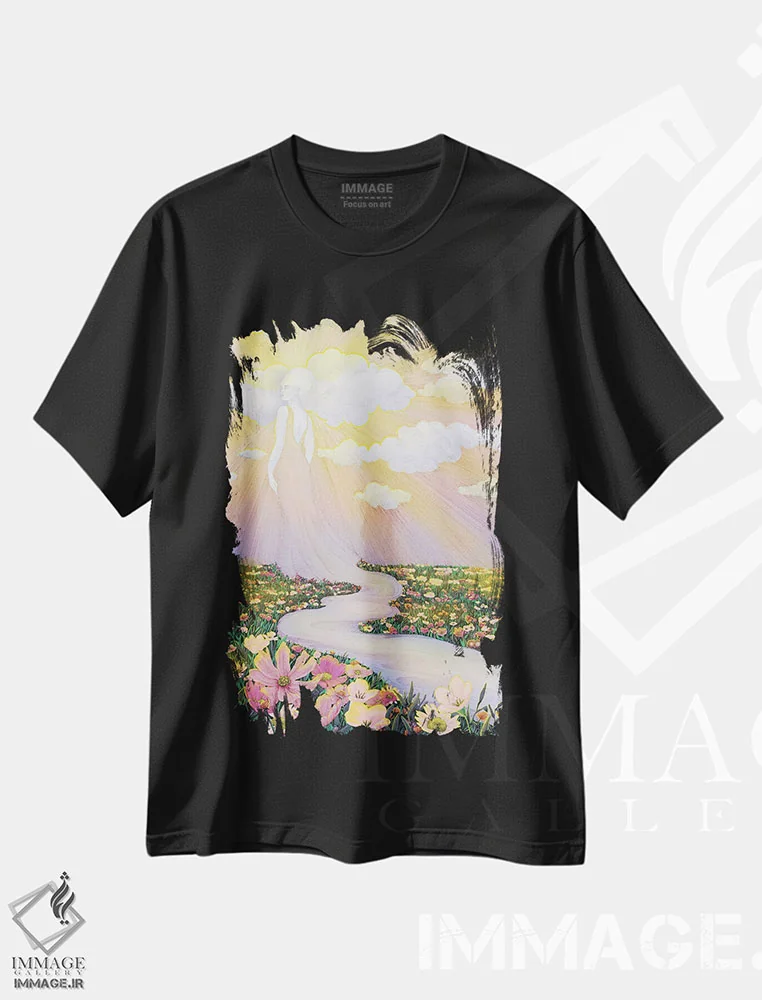 تیشرت مشکی طرح دار روح سحرگاهی رودخانه و آسمان، دکور معاصر اثر الا مازور | immage.ir