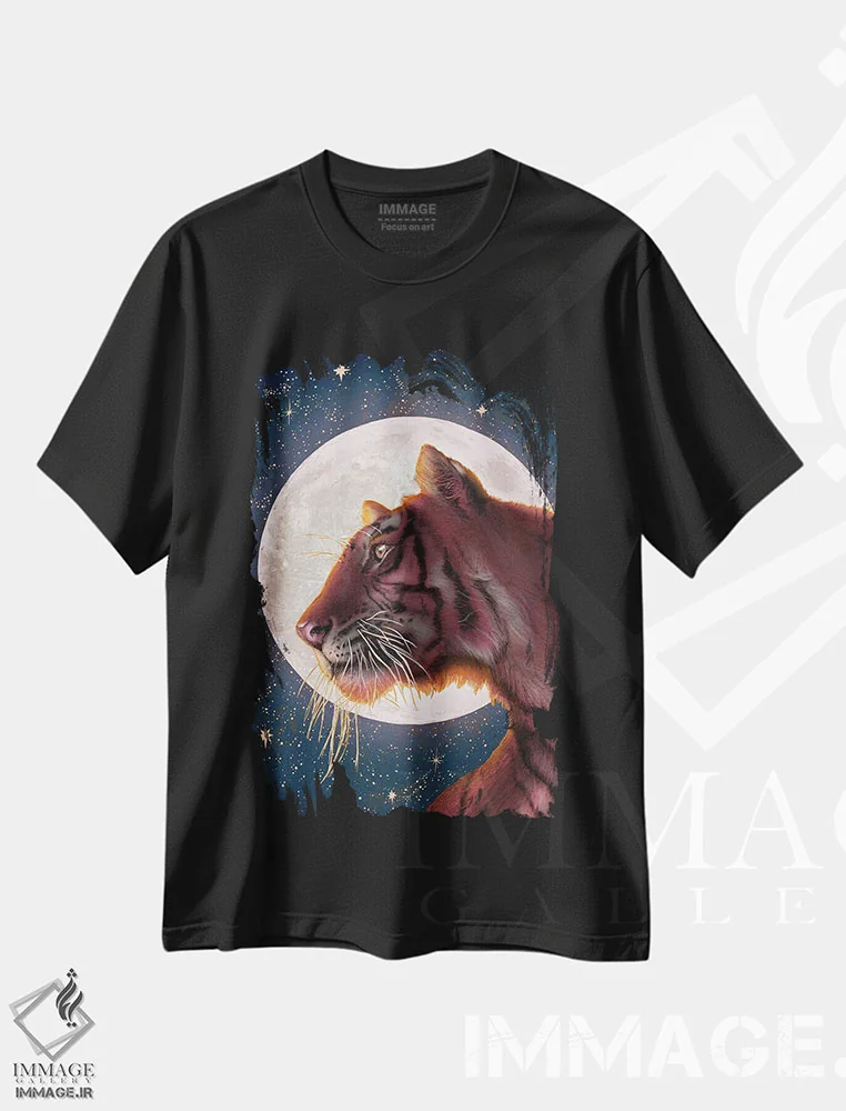تیشرت مشکی طرح دار ماه و ببر، دکور معاصر اثر الا مازور | فروشگاه ایماژ