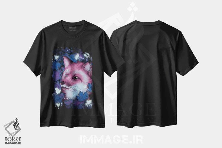 تیشرت مشکی طرح دار روباه در جنگل نیمه شب، دکور معاصر اثر الا مازور | فروشگاه ایماژ