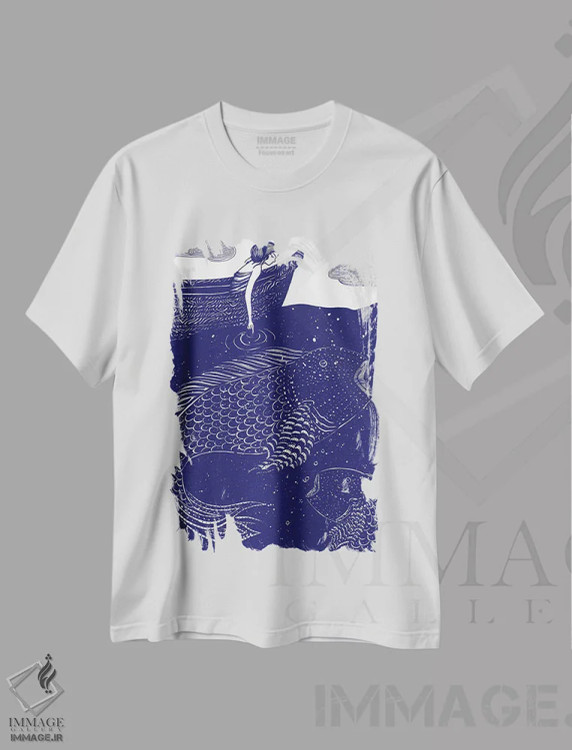 تیشرت سفید طرح دار چراغ های آبی درخشان دریا، دکور معاصر اثر الا مازور | immage.ir