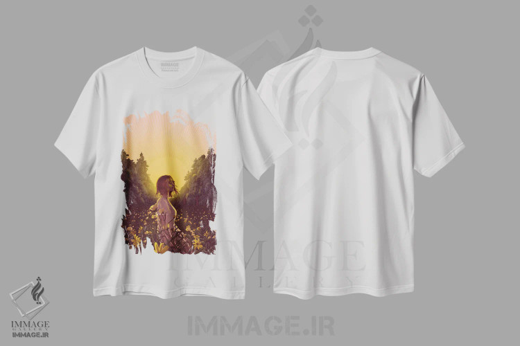 تیشرت سفید طرح دار علفزار هنگام سحر، هنر دیجیتال اثر الا مازور | فروشگاه ایماژ