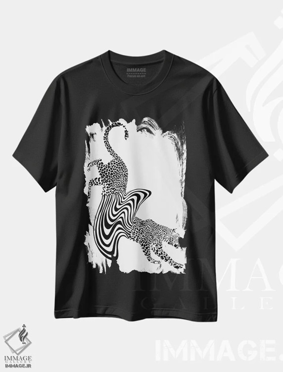 تیشرت مشکی طرح دار یوزپلنگ ذوب شده، دکوراسیون جایگزین اثر الا مازور | فروشگاه ایماژ