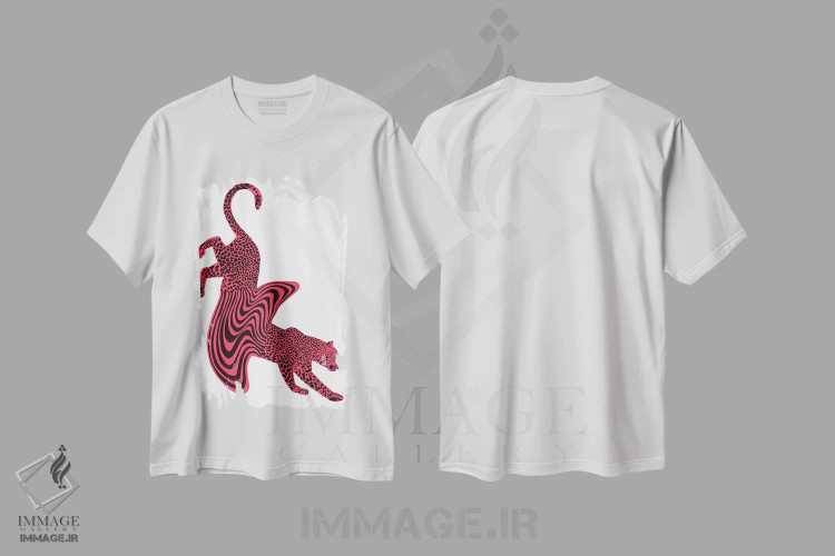 تیشرت سفید طرح دار یوزپلنگ ذوب شده صورتی، دکوراسیون جایگزین اثر الا مازور | فروشگاه ایماژ