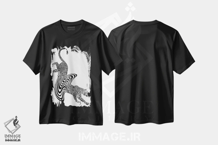 تیشرت مشکی طرح دار یوزپلنگ ذوب شده، دکوراسیون جایگزین اثر الا مازور | فروشگاه ایماژ