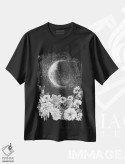 تیشرت مشکی طرح دار نور مهتاب در باغ، نقاشی و تصویرگری سیاه و سفید اثر الا مازور | فروشگاه ایماژ