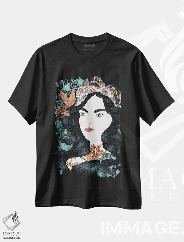 تیشرت مشکی طرح دار ماهی کوچولو، دست نقاشی و طراحی دستی اثر الا مازور | فروشگاه ایماژ