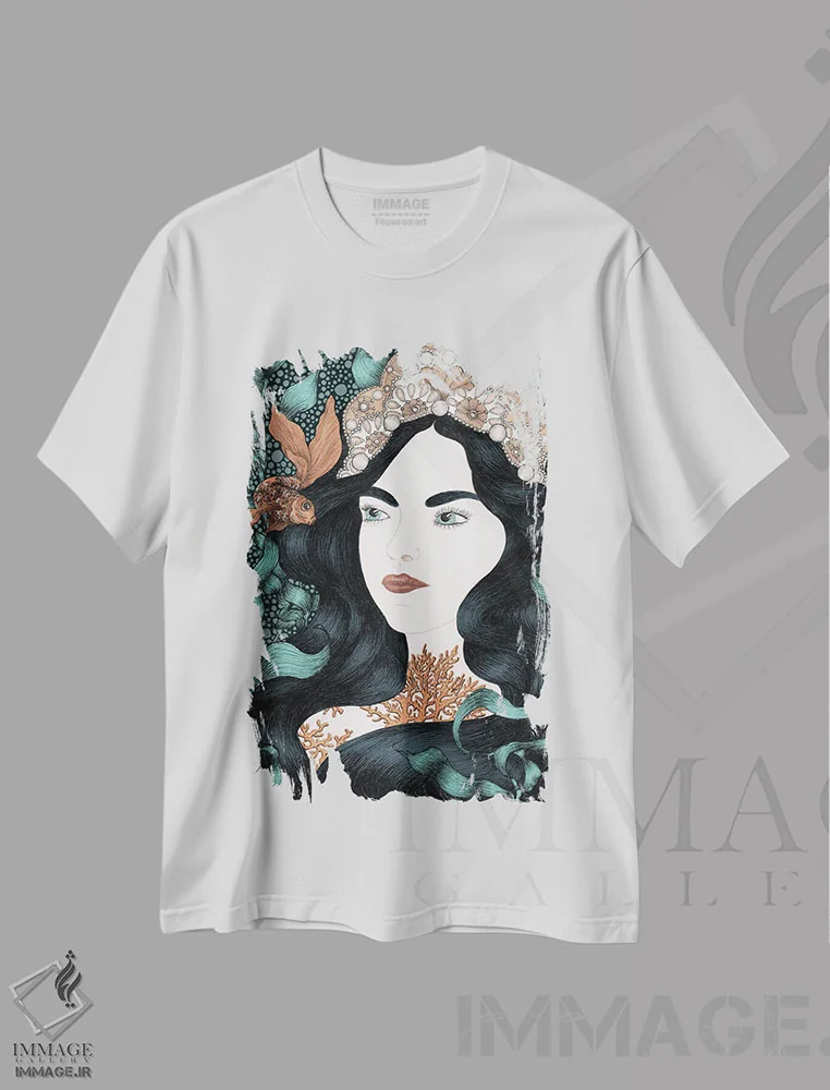تیشرت سفید طرح دار ماهی کوچولو، دست نقاشی و طراحی دستی اثر الا مازور | immage.ir