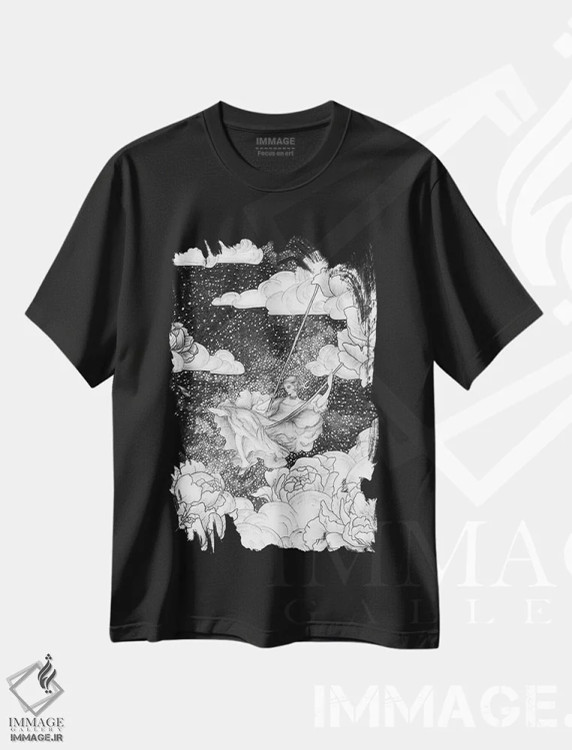 تیشرت مشکی طرح دار تاب، نقاشی و تصویرگری سیاه و سفید اثر الا مازور | فروشگاه ایماژ