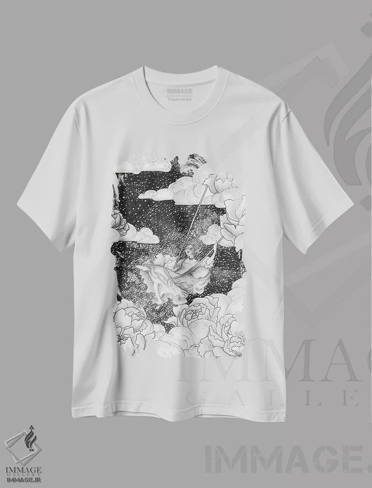تیشرت سفید طرح دار تاب، نقاشی و تصویرگری سیاه و سفید اثر الا مازور | immage.ir