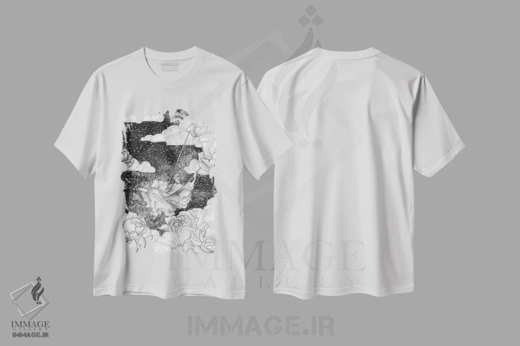 تیشرت سفید طرح دار تاب، نقاشی و تصویرگری سیاه و سفید اثر الا مازور | immage.ir