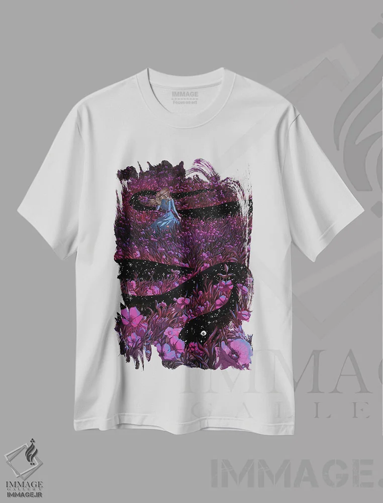 تیشرت سفید طرح دار مار باغ معمولی، هنر دیجیتال اثر الا مازور | فروشگاه ایماژ
