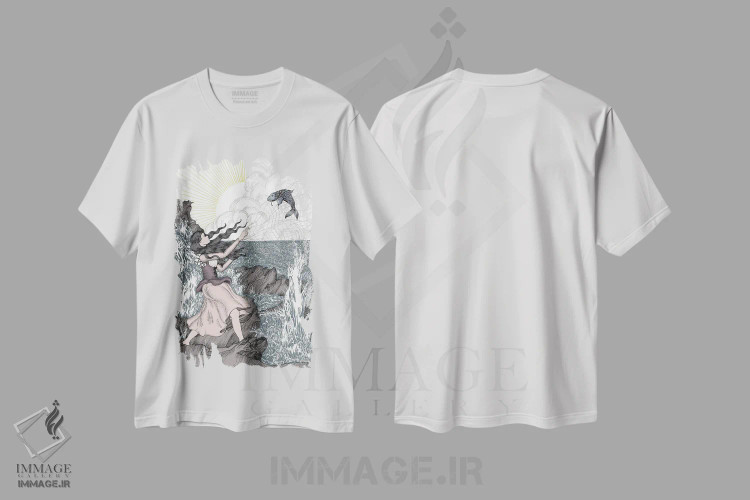 تیشرت سفید طرح دار دختر ماهی، هنر دیجیتال اثر الا مازور | immage.ir
