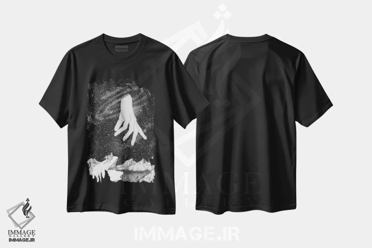 تیشرت مشکی طرح دار دروازه، نقاشی و تصویرگری سیاه و سفید اثر الا مازور | فروشگاه ایماژ