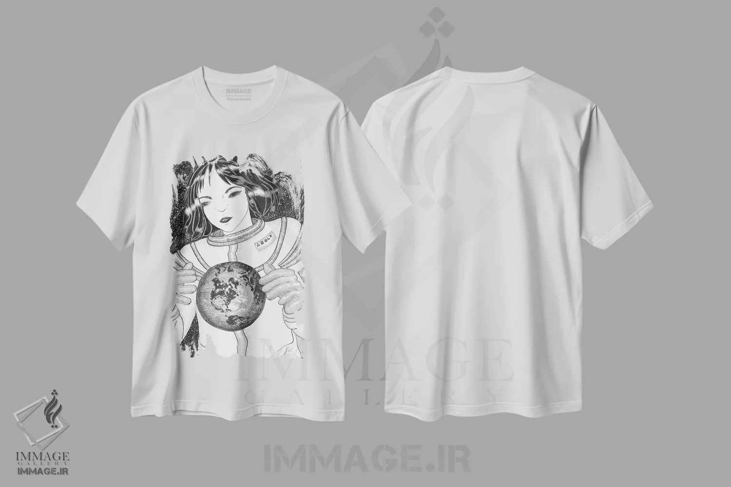 تیشرت سفید طرح دار آفریننده، نقاشی و تصویرگری سیاه و سفید اثر الا مازور | immage.ir