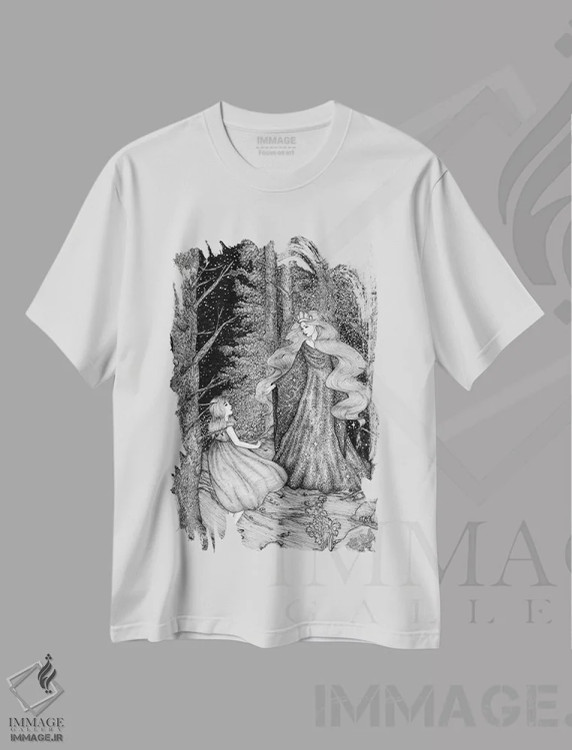 تیشرت سفید طرح دار میهمان ستاره، نقاشی و تصویرگری سیاه و سفید اثر الا مازور | فروشگاه ایماژ
