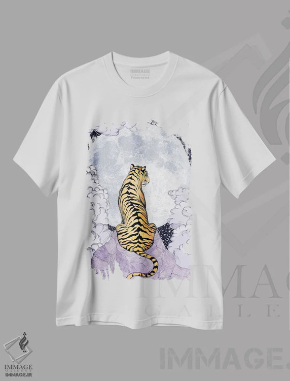 تیشرت سفید طرح دار ماه ببر، هنر دیجیتال اثر الا مازور | immage.ir